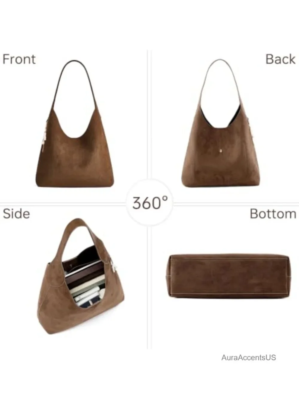 Slouchy Hobo Bag Women Faux Leather Suede Shoulder Tote Travel Handbag